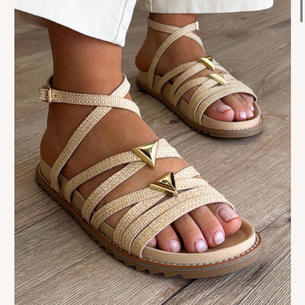 Tan and Gold Montecito Strappy Sandals